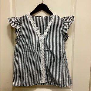 SHEIN striped lace panel butterfly sleeve blouse